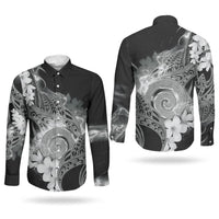 Piko Hawaiian Couples Matching Short Sleeve Bodycon Dress and Long Sleeve Button Shirt Monochrome Galaxy Spiral Plumeria Tribal Patterns