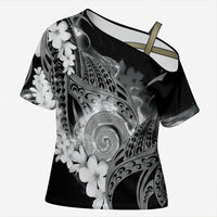 Piko Hawaiian Cross Shoulder Shirt Monochrome Galaxy Spiral Plumeria Tribal Patterns