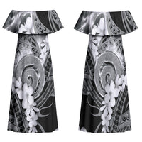 Piko Hawaiian Family Matching Off Shoulder Maxi Dress and Hawaiian Shirt Monochrome Galaxy Spiral Plumeria Tribal Patterns