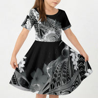 Piko Hawaiian Kid Short Sleeve Dress Monochrome Galaxy Spiral Plumeria Tribal Patterns