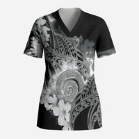 Piko Hawaiian Scrub Top Monochrome Galaxy Spiral Plumeria Tribal Patterns