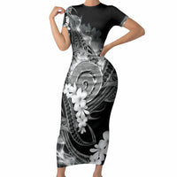 Piko Hawaiian Short Sleeve Bodycon Dress Monochrome Galaxy Spiral Plumeria Tribal Patterns