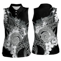 Piko Hawaiian Women Sleeveless Polo Shirt Monochrome Galaxy Spiral Plumeria Tribal Patterns