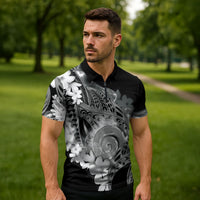 Piko Hawaiian Zipper Polo Shirt Monochrome Galaxy Spiral Plumeria Tribal Patterns