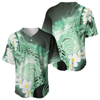 Piko Hawaiian Baseball Jersey Green Galaxy Spiral Plumeria Tribal Patterns