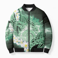 Piko Hawaiian Bomber Puffer Jacket Green Galaxy Spiral Plumeria Tribal Patterns