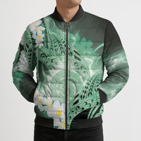 Piko Hawaiian Bomber Puffer Jacket Green Galaxy Spiral Plumeria Tribal Patterns