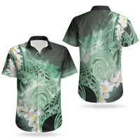 Piko Hawaiian Couples Matching Puletasi and Hawaiian Shirt Green Galaxy Spiral Plumeria Tribal Patterns