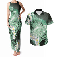 Piko Hawaiian Couples Matching Tank Maxi Dress and Hawaiian Shirt Green Galaxy Spiral Plumeria Tribal Patterns