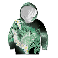 Piko Hawaiian Kid Hoodie Green Galaxy Spiral Plumeria Tribal Patterns
