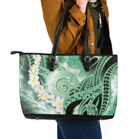 Piko Hawaiian Leather Tote Bag Green Galaxy Spiral Plumeria Tribal Patterns