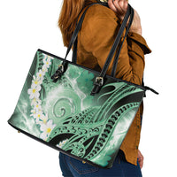 Piko Hawaiian Leather Tote Bag Green Galaxy Spiral Plumeria Tribal Patterns
