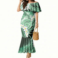 Piko Hawaiian Mermaid Dress Green Galaxy Spiral Plumeria Tribal Patterns