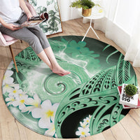 Piko Hawaiian Round Carpet Green Galaxy Spiral Plumeria Tribal Patterns