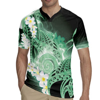 Piko Hawaiian Rugby Jersey Green Galaxy Spiral Plumeria Tribal Patterns
