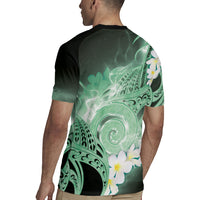 Piko Hawaiian Rugby Jersey Green Galaxy Spiral Plumeria Tribal Patterns