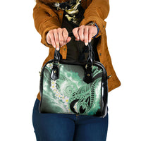 Piko Hawaiian Shoulder Handbag Green Galaxy Spiral Plumeria Tribal Patterns
