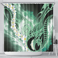 Piko Hawaiian Shower Curtain Green Galaxy Spiral Plumeria Tribal Patterns