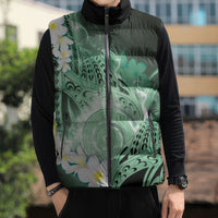 Piko Hawaiian Sleeveless Puffer Jacket Green Galaxy Spiral Plumeria Tribal Patterns