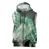 Piko Hawaiian Sleeveless Zip Hoodie Green Galaxy Spiral Plumeria Tribal Patterns