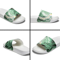 Piko Hawaiian Slide Sandals Green Galaxy Spiral Plumeria Tribal Patterns
