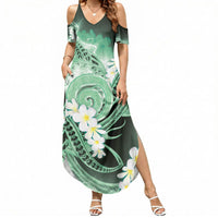Piko Hawaiian Summer Maxi Dress Green Galaxy Spiral Plumeria Tribal Patterns