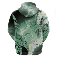 Piko Hawaiian Zip Hoodie Green Galaxy Spiral Plumeria Tribal Patterns