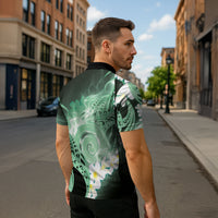 Piko Hawaiian Zipper Polo Shirt Green Galaxy Spiral Plumeria Tribal Patterns