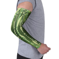 Personalised Fiji Language Week Sugarcane Masi Arm Sleeves Green Tapa Tribal Pattern