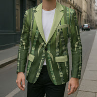 Personalised Fiji Language Week Sugarcane Masi Blazer Green Tapa Tribal Pattern