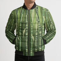 Personalised Fiji Language Week Sugarcane Masi Bomber Puffer Jacket Green Tapa Tribal Pattern