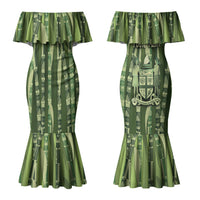 Personalised Fiji Language Week Sugarcane Masi Couples Matching Mermaid Dress and Long Sleeve Button Shirt Green Tapa Tribal Pattern