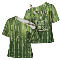 Personalised Fiji Language Week Sugarcane Masi Cross Shoulder Shirt Green Tapa Tribal Pattern