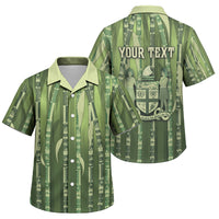 Personalised Fiji Language Week Sugarcane Masi Family Matching Puletasi and Hawaiian Shirt Green Tapa Tribal Pattern
