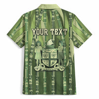 Personalised Fiji Language Week Sugarcane Masi Hawaiian Shirt Green Tapa Tribal Pattern