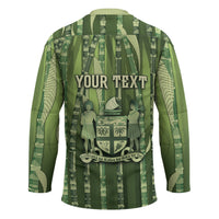 Personalised Fiji Language Week Sugarcane Masi Hockey Jersey Green Tapa Tribal Pattern