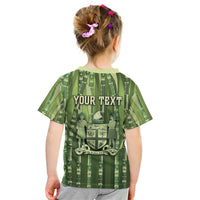 Personalised Fiji Language Week Sugarcane Masi Kid T Shirt Green Tapa Tribal Pattern