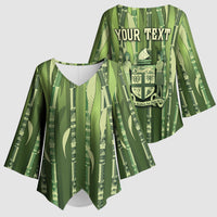 Personalised Fiji Language Week Sugarcane Masi Kimono Sleeve Blouse Green Tapa Tribal Pattern