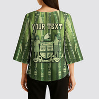 Personalised Fiji Language Week Sugarcane Masi Kimono Sleeve Blouse Green Tapa Tribal Pattern