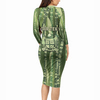 Personalised Fiji Language Week Sugarcane Masi Long Sleeve Bodycon Dress Green Tapa Tribal Pattern