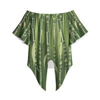 Personalised Fiji Language Week Sugarcane Masi Off Shoulder Wrap Waist Top Green Tapa Tribal Pattern DT05 Green - Polynesian Pride