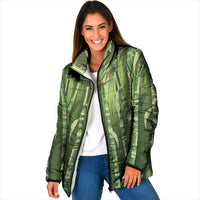 Personalised Fiji Language Week Sugarcane Masi Padded Jacket Green Tapa Tribal Pattern
