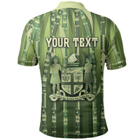 Personalised Fiji Language Week Sugarcane Masi Polo Shirt Green Tapa Tribal Pattern