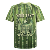 Personalised Fiji Language Week Sugarcane Masi Rugby Jersey Green Tapa Tribal Pattern