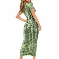 Personalised Fiji Language Week Sugarcane Masi Short Sleeve Bodycon Dress Green Tapa Tribal Pattern