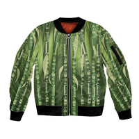 Personalised Fiji Language Week Sugarcane Masi Sleeve Zip Bomber Jacket Green Tapa Tribal Pattern