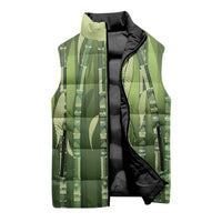 Personalised Fiji Language Week Sugarcane Masi Sleeveless Puffer Jacket Green Tapa Tribal Pattern