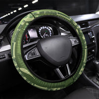Fiji Language Week Sugarcane Masi Steering Wheel Cover Green Tapa Tribal Pattern