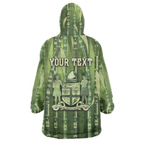Personalised Fiji Language Week Sugarcane Masi Wearable Blanket Hoodie Green Tapa Tribal Pattern