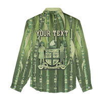 Personalised Fiji Language Week Sugarcane Masi Women Casual Shirt Green Tapa Tribal Pattern